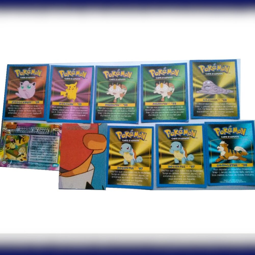 Pokemon 1999 Kelloggs + Topps Cards, 10 Assorted, Pikachu, Jigglypuff, Growlithe